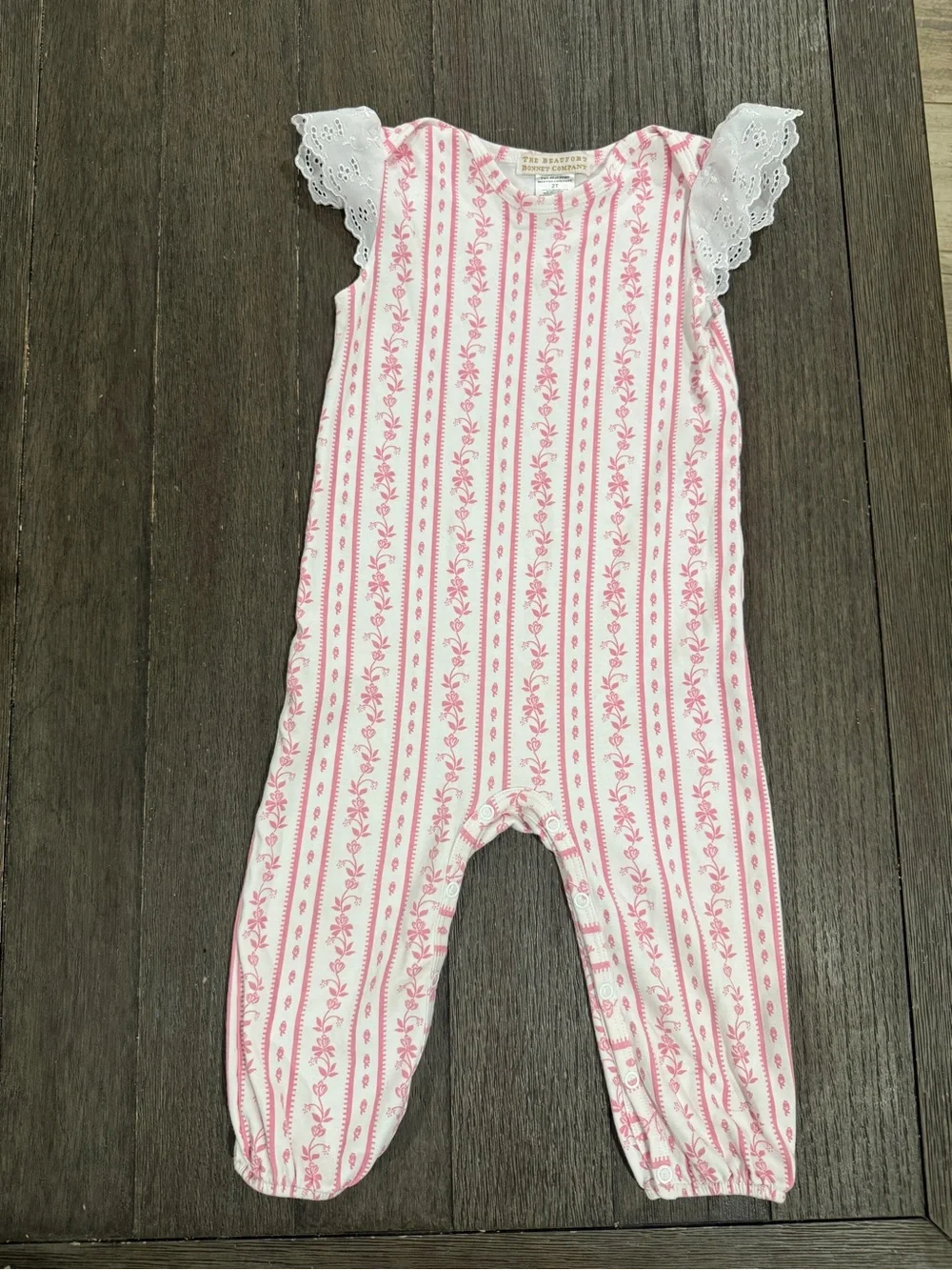 The Beaufort Bonnet Company Pink and White Floral Stripe Baby Romper